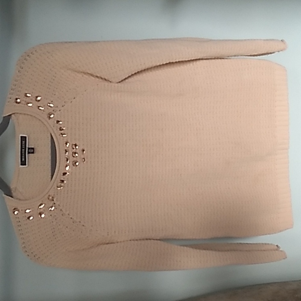 Melanie Lyne knit, bedazzled crewneck neckline sweater